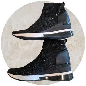 Michael Kors Crystal Embellished BLACK SKYLER Stretch Knit Heeled Sneaker Size 8